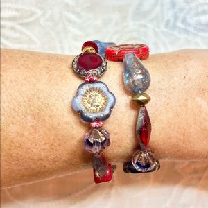 Boho style 4th of July bracelet. Premium components Czeck, Swarovski, Lampwork